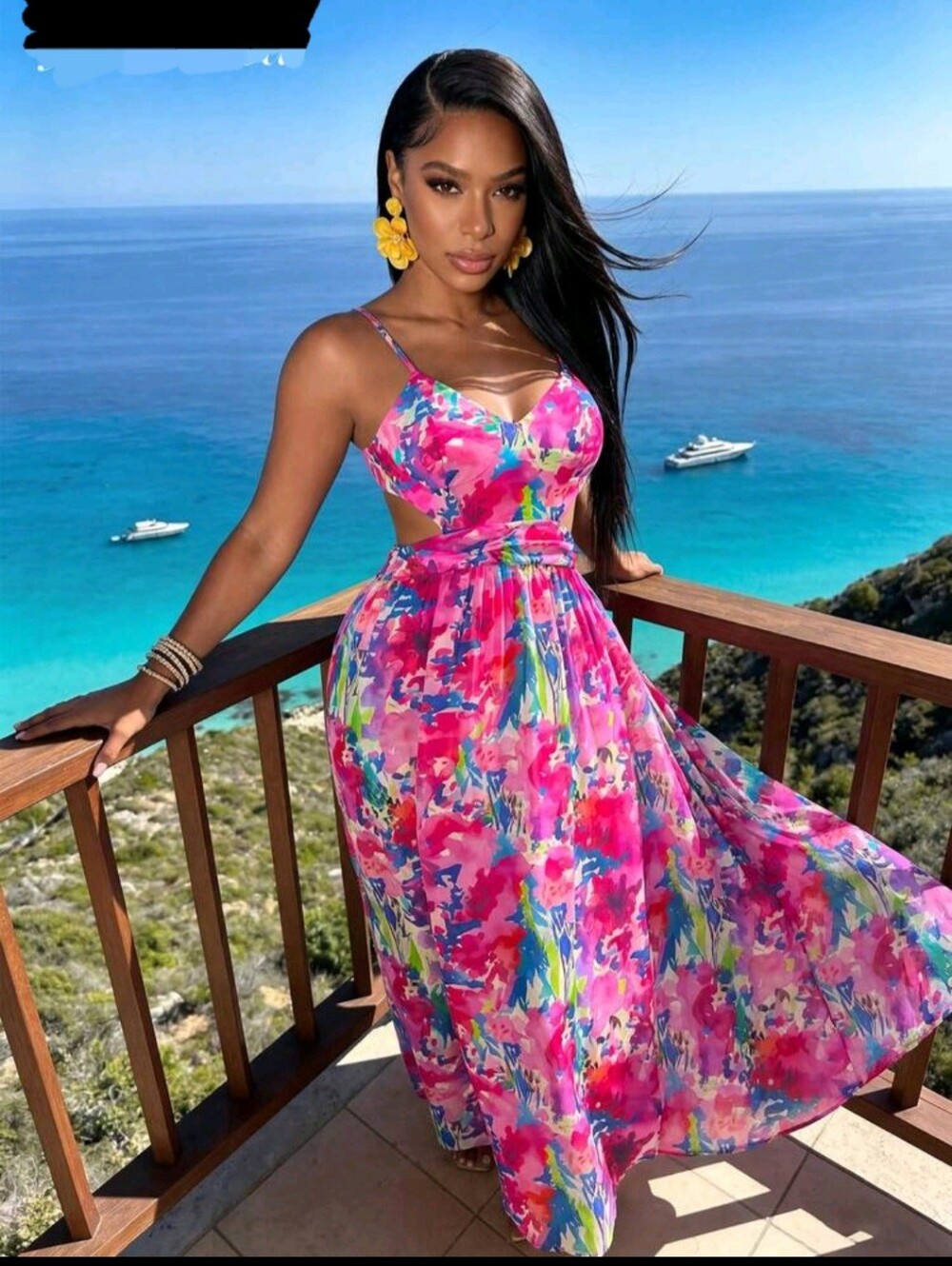 Stylish Pink Floral Cutout Maxi Dress - Women's
